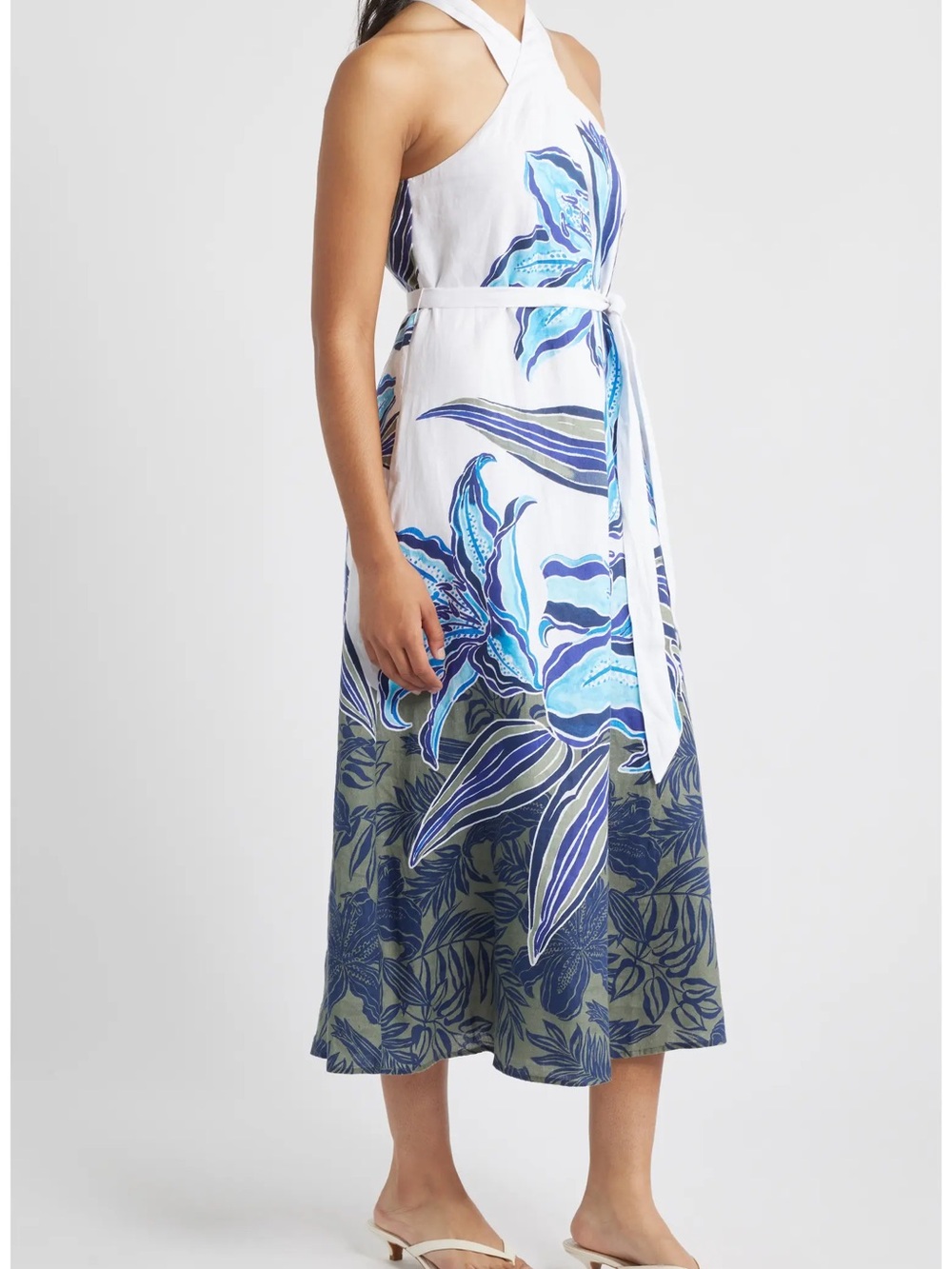 Tommy Bahama Sleeveless White & Blue Floral Halter Midi Dress size XL